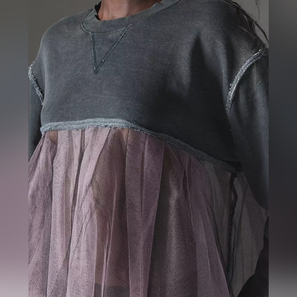 Silence+Noise Anastasia Tulle-Hem semi-sheer unique Cropped Women's top size M - Picture 2 of 9